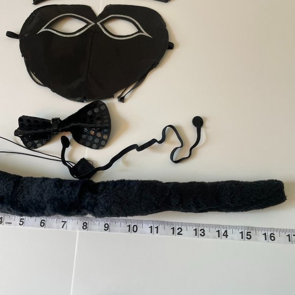 Black Cat Mask, Ears, Bowties and Tail Costume or Accessories - Picture 4 of 6